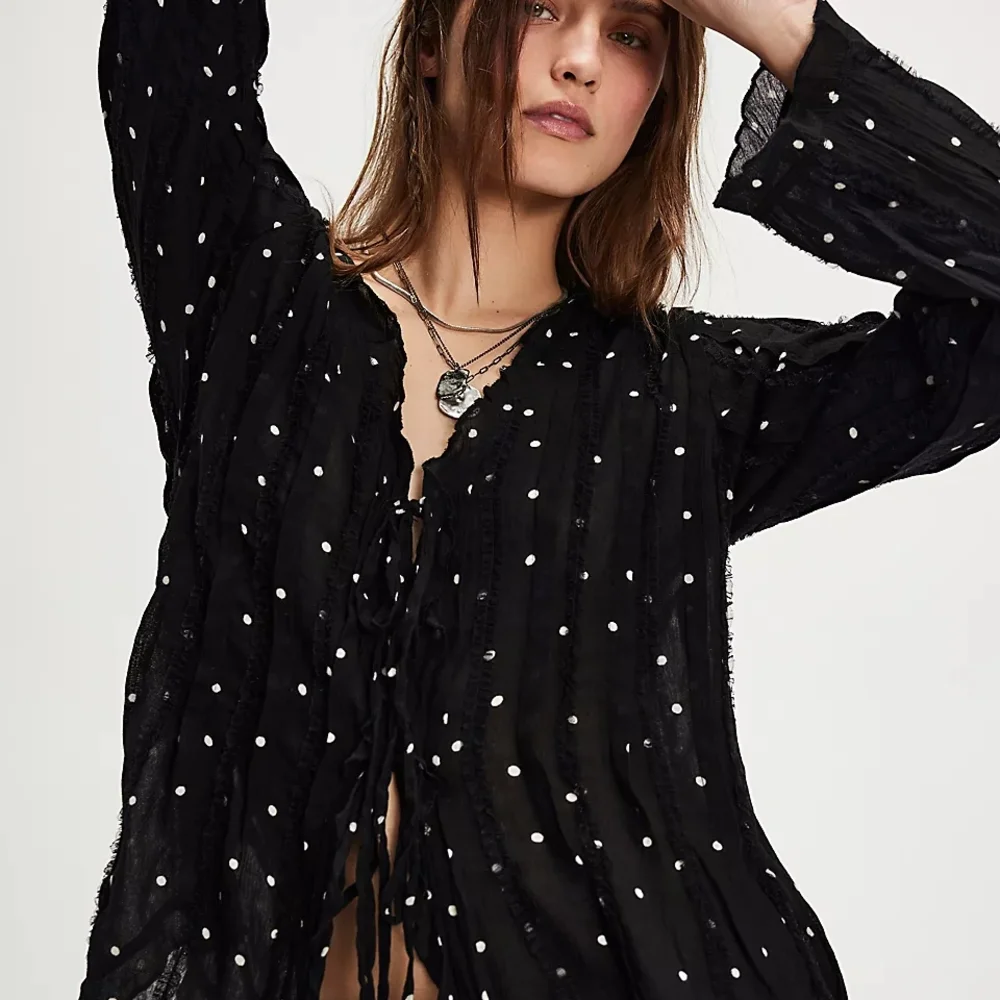 Free People Black and White Polka Dot Blouse - Picture 2 of 12